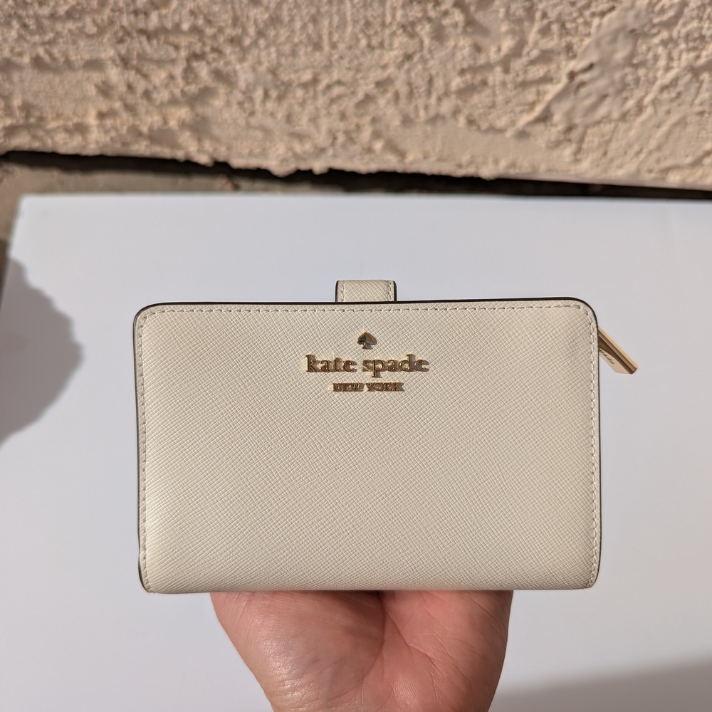 Kate Spade Cream Compact Wallet with Gold Accents